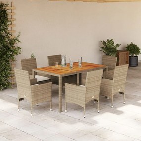 3278684 vidaXL Set mobilier grădină cu perne 7 piese bej poliratan/lemn acacia