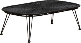 Măsuță de cafea dreptunghiulară din ratan, negru, cu blat tip tavă și picioare din metal, 30,5 x 92 x 56,5 cm, „Senzu”