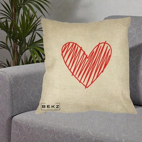 Perna Decorativa Inima Rosie Desen Manual, 40x40 cm, Crem, Husa Detasabila, Perna Inclusa, BEKZ®