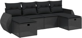 vidaXL Set mobilier de grădină cu perne, 6 piese, negru, poliratan