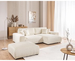 Taburet crem cu tapițerie din catifea reiată Justin – Ropez