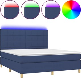 vidaXL Pat cu arcuri, saltea și LED, albastru, 180x200 cm, textil