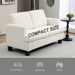 HOMCOM Canapea pentru Două Persoane cu Perne pentru Spate Detașabile, 138x70x80 cm, Alb Crem | Aosom Romania
