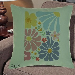 Perna Decorativa Flori Grafice Pastel Multicolor, 40x40 cm, Verde, Husa Detasabila, Perna Inclusa, BEKZ®