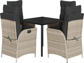 vidaXL Set mobilier de grădină cu perne, 5 piese gri deschis poliratan