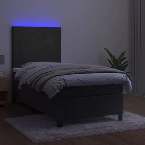 Pat continental cu saltea si LED, gri inchis, 80x200 cm catifea Morke gra, 80 x 200 cm, Design simplu