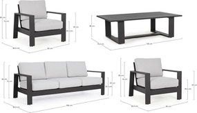 Set mobilier de gradina, 4 piese, metal, gri / negru, Baltic Bizzotto