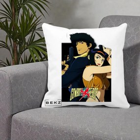 Perna Personalizata Cowboy Bebop Spike si Faye Poster, 40x40 cm, Alba Mata, Husa Detasabila, Perna Inclusa, BEKZ®