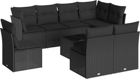vidaXL Set mobilier de grădină cu perne, 9 piese, negru, poliratan