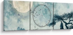 Tablou - Pictură cu lună plină (cu ceas) (90x30 cm)