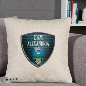 Perna Personalizata CSM Alexandria Fotbal, 40x40 cm, Bej Canapea, Husa Detasabila, Perna Inclusa, BEKZ®