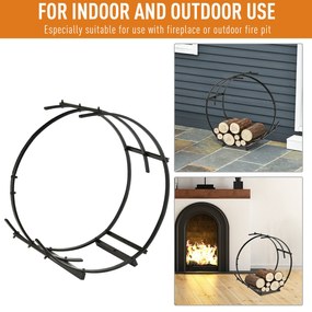 Outsunny Suport pentru lemne de foc Suport lemne in forma de inel Greutate maxima 50kg negru, 71x32x73cm