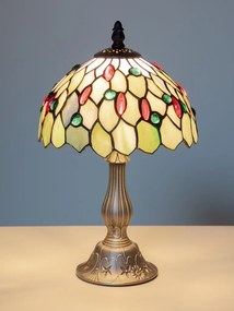 Lampa de masa din metal, cu abajur din sticla vitrata , "Bloom"