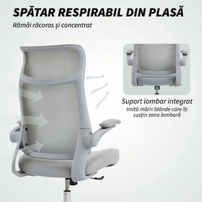 HOMCOM Scaun de birou ergonomic cu cotiere reglabile și tetieră, gri | Aosom Romania