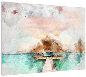 Tablou pe sticlă - Maldive, debarcader din lemn (70x50 cm)