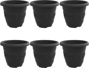 vidaXL Ghiveci rotund pentru flori 6 pcs Negru Ø 26 x 21.5 cm Plastic