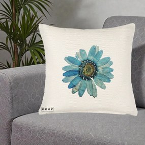 Perna Decorativa Floare Margareta Albastra Acuarela, 40x40 cm, Crem Reliefat, Husa Detasabila, Perna Inclusa, BEKZ®
