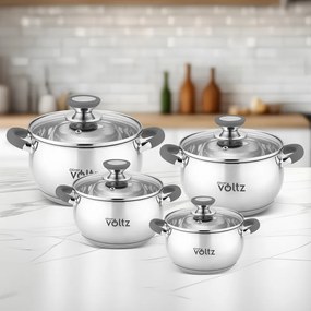 Oala Oliver Voltz OV51210N22, 22 cm, 4,6 l, Inductie, Manere din silicon gri, Inox/Gri