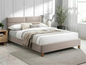 Pat tapitat lemn SIERRA 140x200, stofa catifelata, bej - Bluvel 28, so