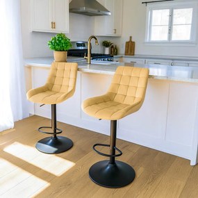 Scaun de bar crem ABS 145 din catifea cu bază metalică reglabilă