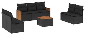 3227560 vidaXL Set mobilier de grădină cu perne, 8 piese, negru, poliratan