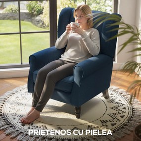 HOMCOM Scaun Decorativ Capitonat cu Spatar Inalt, Cotiere Rotunjite Captusite și Sezut cu Captuseala Groasa, Albastru | Aosom Romania