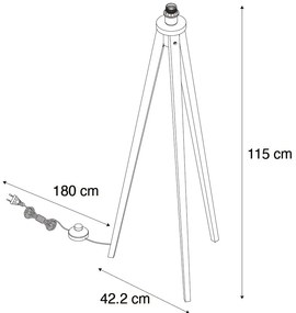Lampă de podea rustică cu trepied din lemn de nuc - Tripod Classic