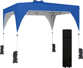 Outsunny Cort pliabil Pop-up 3x3 m cu blocare centrală înălţime reglabilă husă transport cu roţi şi saci de nisip albastru | Aosom Romania