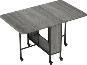 HOMCOM Masă Pliabilă, Rabatabilă pentru 4-6 Persoane cu Raft și 6 Roți, din Lemn și Metal, 130x80x74 cm, Gri | Aosom Romania
