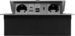 Priza incorporabila in blat Multi Soft GTV, 2 prize Schuko, USB A + C, HDMI, RJ45, aluminiu, 240 x 120 mm Aluminiu Plastic, Aluminiu, L:240 mm; l:120