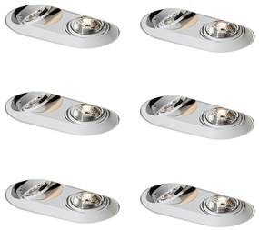 Set de 6 spoturi încastrate rotunjite albe GU10 70mm cu 2 lumini - Hubs
