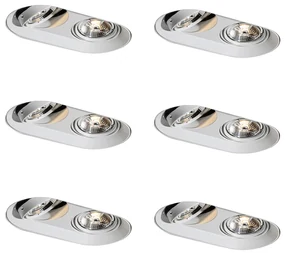 Set de 6 spoturi încastrate rotunjite albe GU10 70mm cu 2 lumini - Hubs