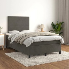 3142894 vidaXL Pat box spring cu saltea, gri închis, 120x200 cm, catifea