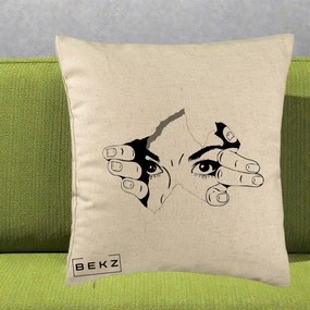 Perna Decorativa Ochi care Rup Suprafata, 40x40 cm, Bej, Husa Detasabila, Perna Inclusa, BEKZ®