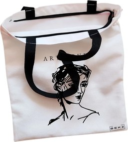 Sacosa de Panza pentru Cumparaturi, Geanta Tote, model Art Lover, Cu fermoar, 38x34.5 cm, Alba, BEKZ®