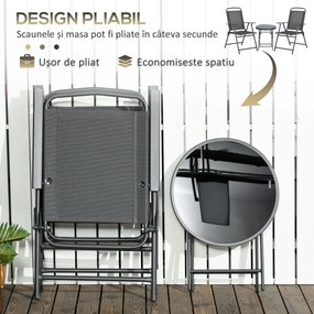 Outsunny Set de Exterior din 3 Piese cu Masă cu Blat din Sticlă și 2 Scaune Pliabile din Plasă, Ф45x50 cm, Gri Deschis | Aosom Romania
