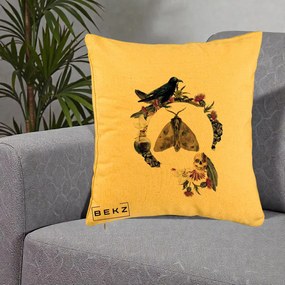 Perna Decorativa Gothic Wreath Corb Moliu Craniu, 40x40 cm, Galben, Husa Detasabila, Perna Inclusa, BEKZ®