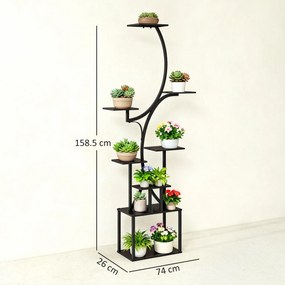 Outsunny Suport pentru Plante cu 8 Rafturi în Formă de S, Suport Ghivece Metalic pentru Interior și Exterior, pentru Grădină, Balcon, Terasă, Cameră de Zi, 74x26x158,5 cm, Negru | Aosom Romania