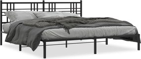 vidaXL Cadru de pat metalic cu tăblie, negru, 193x203 cm
