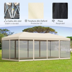 Outsunny Foisor Pliabil din Otel cu Plase de Tantari din Polietilena, Bej, 3x6m