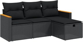 vidaXL Set mobilier de grădină cu perne, 4 piese, negru, poliratan