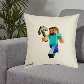 Perna Personalizata Minecraft Steve cu Tarnacop, 40x40 cm, Ecru, Husa Detasabila, Perna Inclusa, BEKZ®