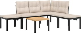 vidaXL Set canapea de grădină, 5 piese, cu perne, negru, oțel vopsit