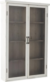 Dulap de perete din lemn masiv alb, cu 2 uși cu vitrină din sticlă și interior maro, „Hazem", 81 x 18 x 122 cm