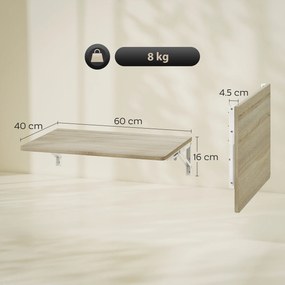 HOMCOM masă pliantă de perete 60x40 cm, birou flotant economisitor de spațiu cu colțuri rotunjite, pentru birou de acasă, living, dormitor, bucătărie, stejar | Aosom Romania