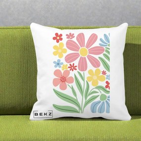 Perna Decorativa Flori Grafice Roz Pastel, 40x40 cm, Alba Mata, Husa Detasabila, Perna Inclusa, BEKZ®