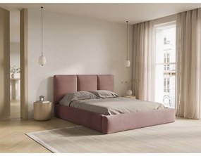 Pat matrimonial roz deschis tapițat cu spațiu de depozitare și somieră 140x200 cm Brody – Mazzini Beds