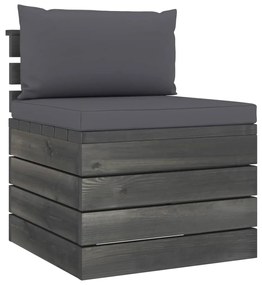 Canapea gradina din paleti, 4 locuri, cu perne, lemn masiv pin Antracit, 4 locuri, 1