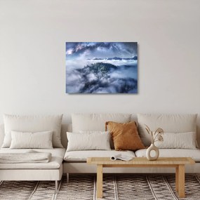 Tablou pe sticlă pădurii în ceață (70x50 cm)