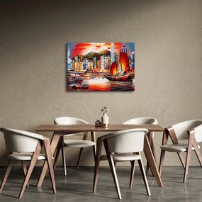 Tablou - Victoria Harbour, Hong Kong, pictură în ulei (70x50 cm)
